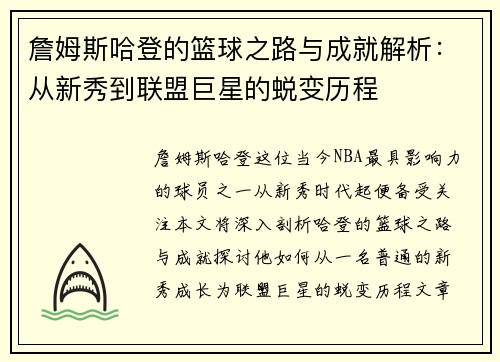 詹姆斯哈登的篮球之路与成就解析：从新秀到联盟巨星的蜕变历程